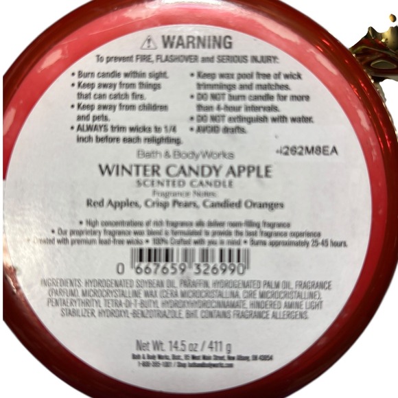 Bath & Body Works Winter Candy Apple‎ 3-Wick Scented Candle with Bow Lid 14.5oz - Picture 5 of 6